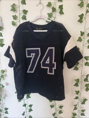Navy Mesh Football Jersey Top with White 74